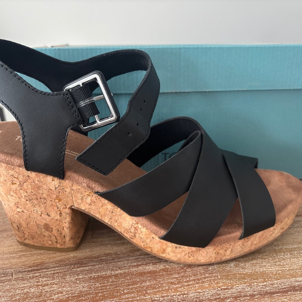 Black Strappy Cork Heel Sandals
